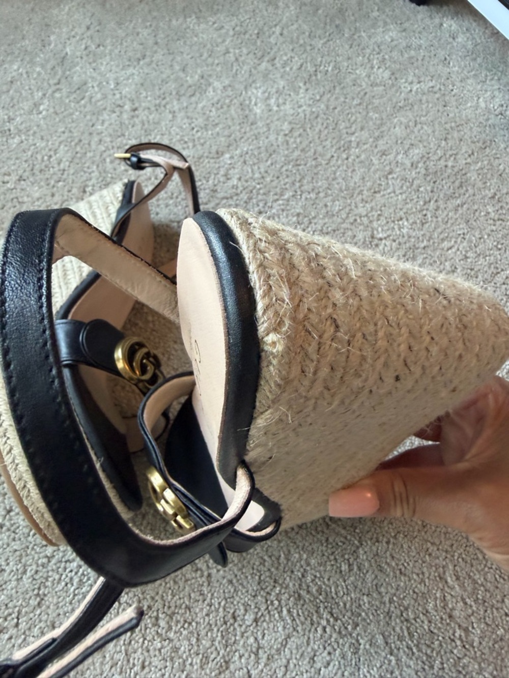 Gucci Black Espadrille Sandals wedge - Picture 7 of 12